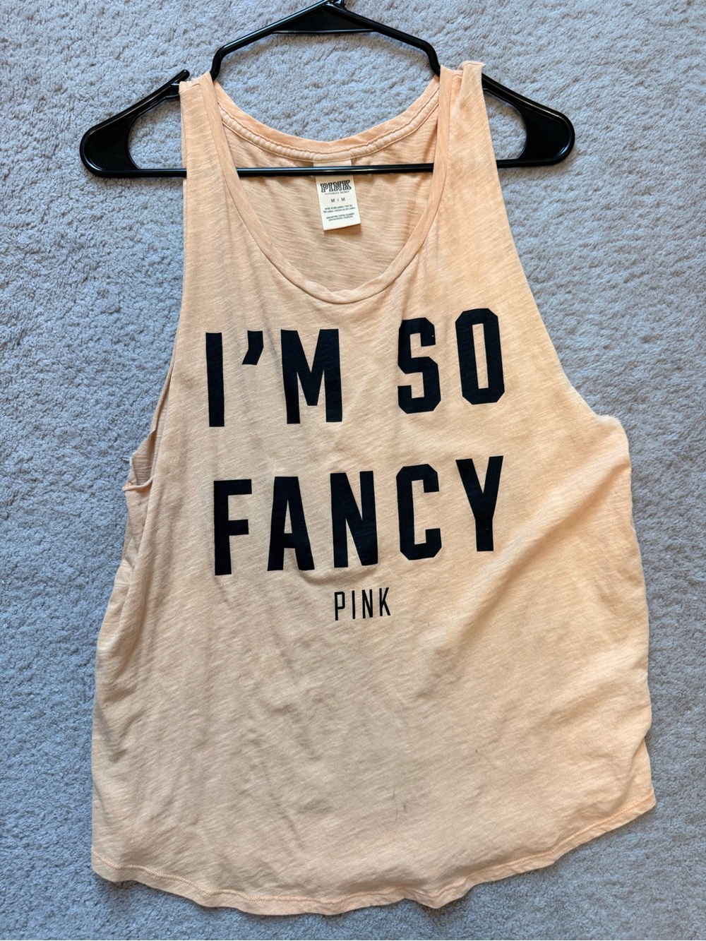 Victoria's Secret PINK Peach Graphic Tank with Black Lettering